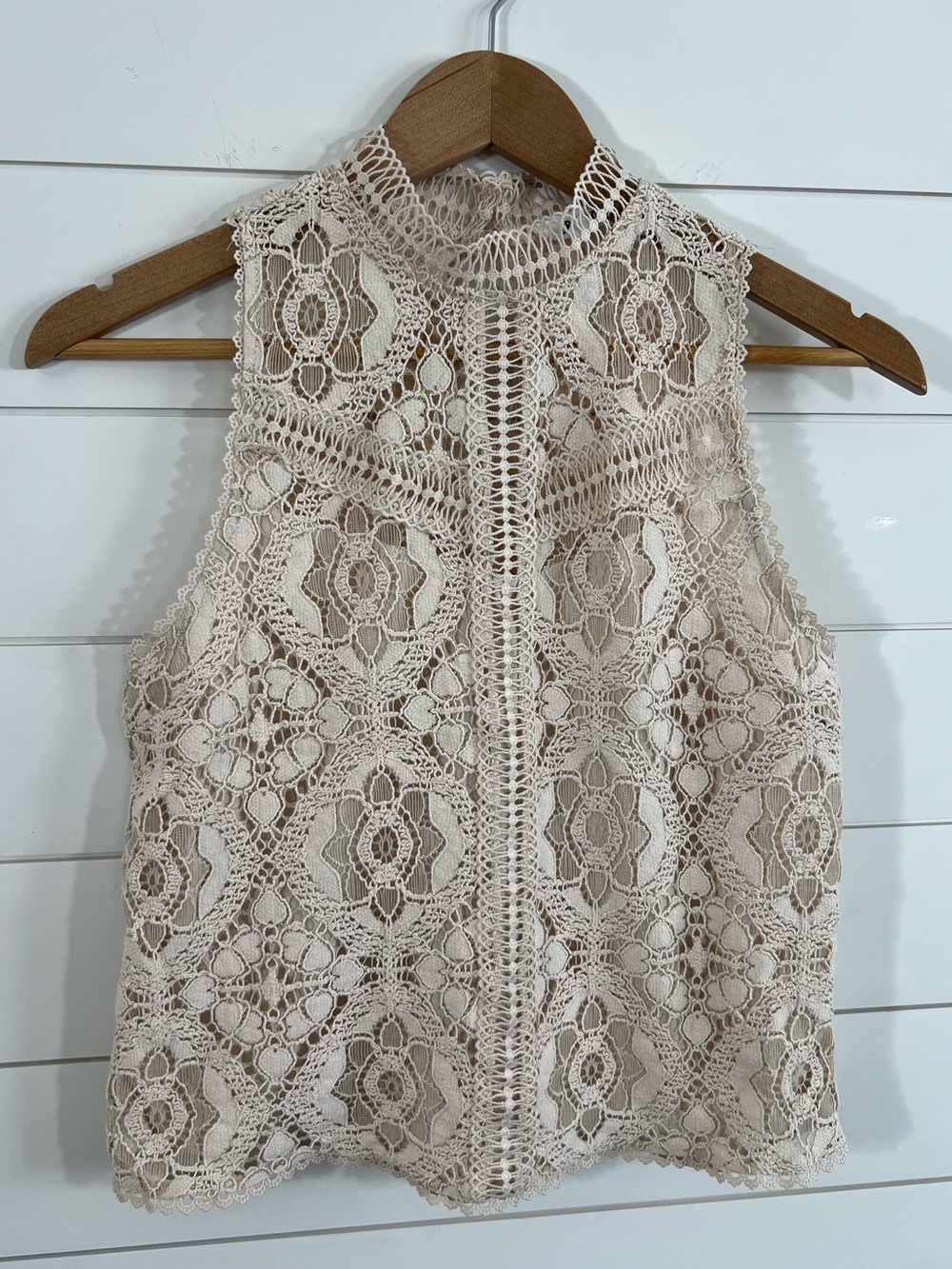 BB Dakota Patti Lace Crochet Sleeveless Top Cream Boho Size Small